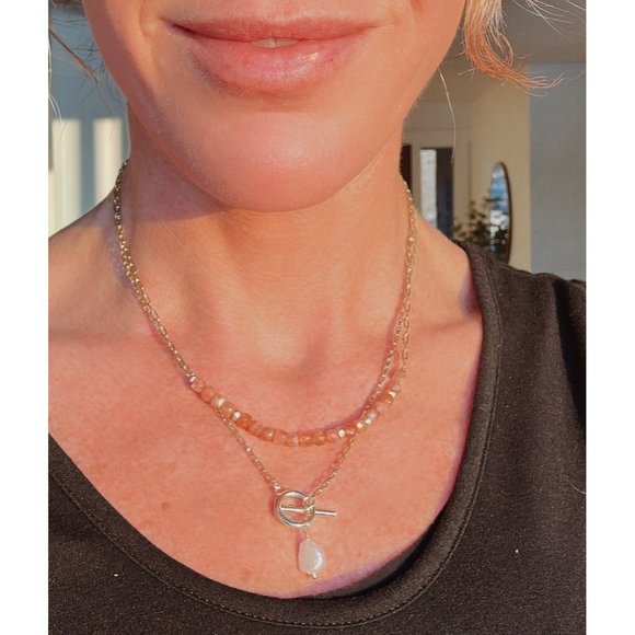 Beautiful Sunstone Gemstone Beaded Necklace Gold paperclip Chain WATERPROOF - Picture 6 of 12